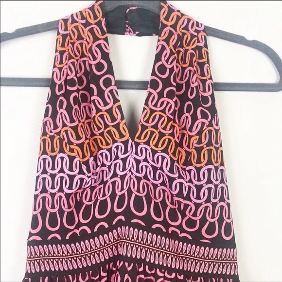TRINA TURK | Silk Halter Dress Black Pink Orange 2 - Picture 5 of 8